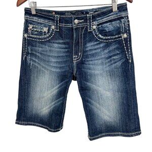 Miss Me Boyfriend Bermuda Denim Jean Shorts Size 28 Jewel Stitching Stretch EUC